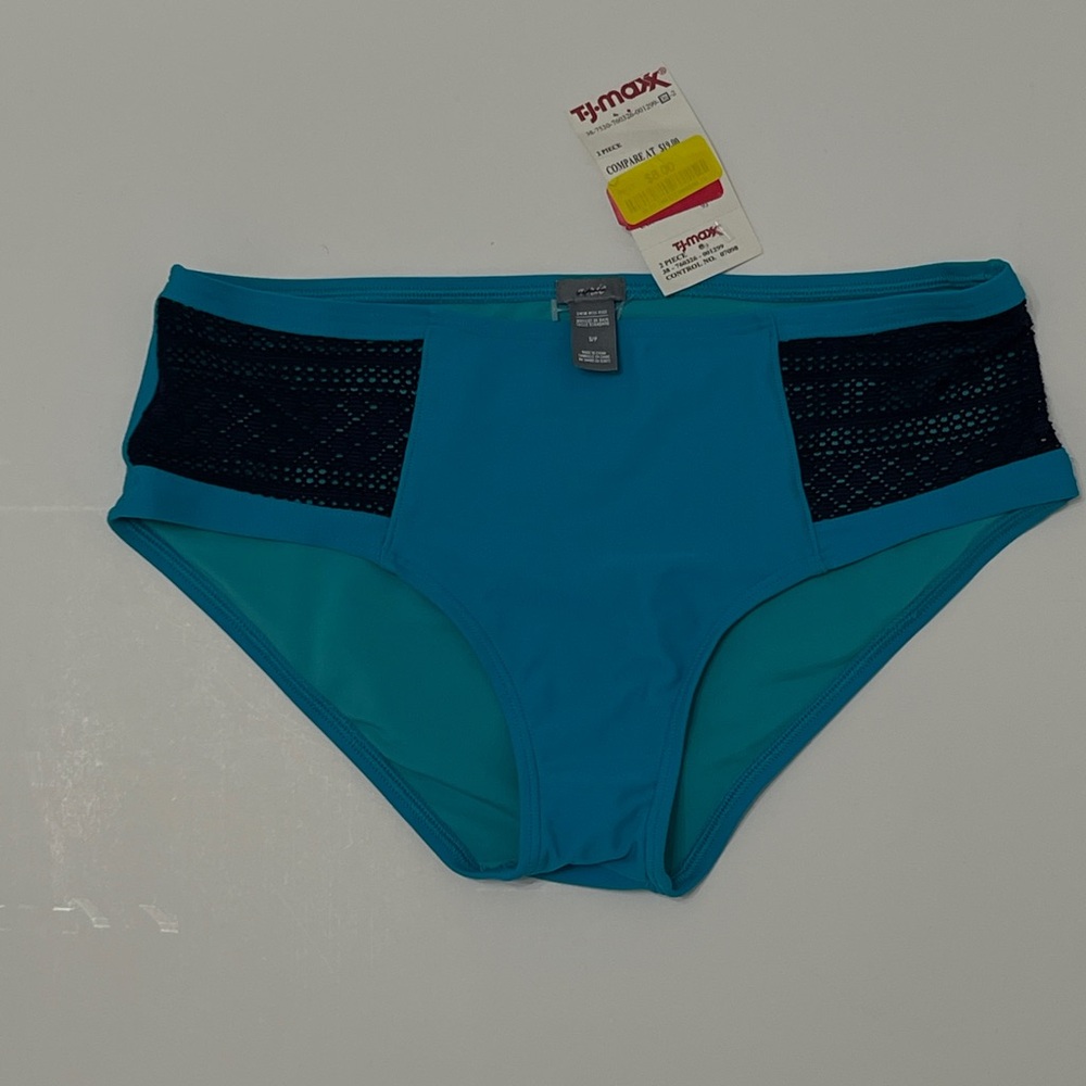 Aerie Blue Bikini Mid Rise Bottoms with Lace Sides
